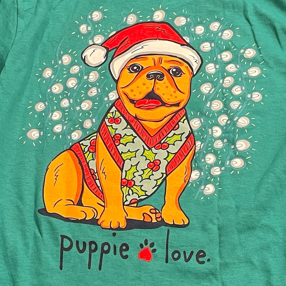 Puppie Love Long Sleeve Shirt Dog in Sweater and Santa Hat Small NWT